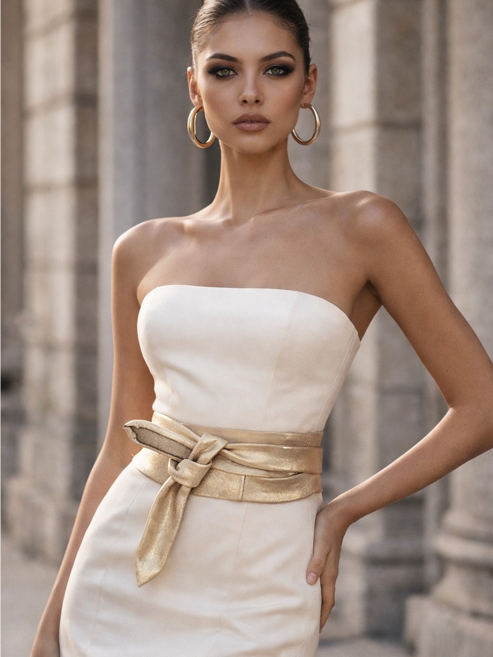 Metallic Gold Leather Obi-style Wrap Belt Women’s Statement Belt